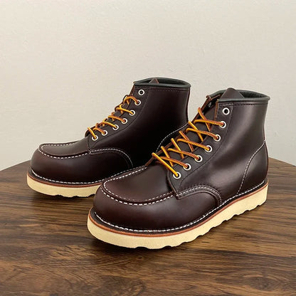Handmade Goodyear Welted  Ankle Boots Cow Leather Men Shoes Tooling Unisex Motorcycle Boots Desert Autumn Winter Vintage Wings