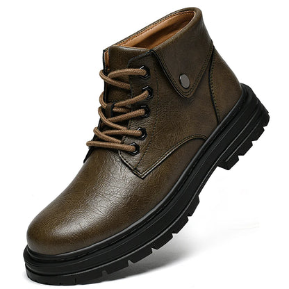 Genuine Leather Mens Motorcycle Boots Handmade Retro Men Ankle Boots Man Winter Plush Snow Botas Outdoor High Top Shoes Sneakers