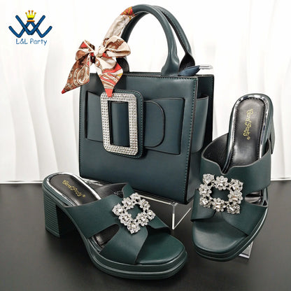 Mature Fashion Style Italian Ladies Lovely Shoes and Bag to Match Set in Wine Color 2024 Specials Slipper for Dress