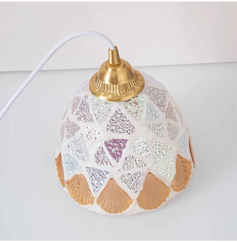 Glass Ceiling Chandelier Creative Sea Shell Lampshade Bedroom Bedside Hanging Lamp Interior Decoration Lighting Pendant Lights