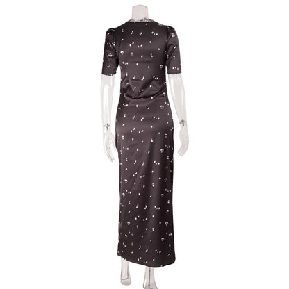Polka Dot Backless Sexy Maxi Dress Women Gown Elegant Patchwork Lace Hollow out Deep V Neck Sleeveless Bodycon Club Party Dress