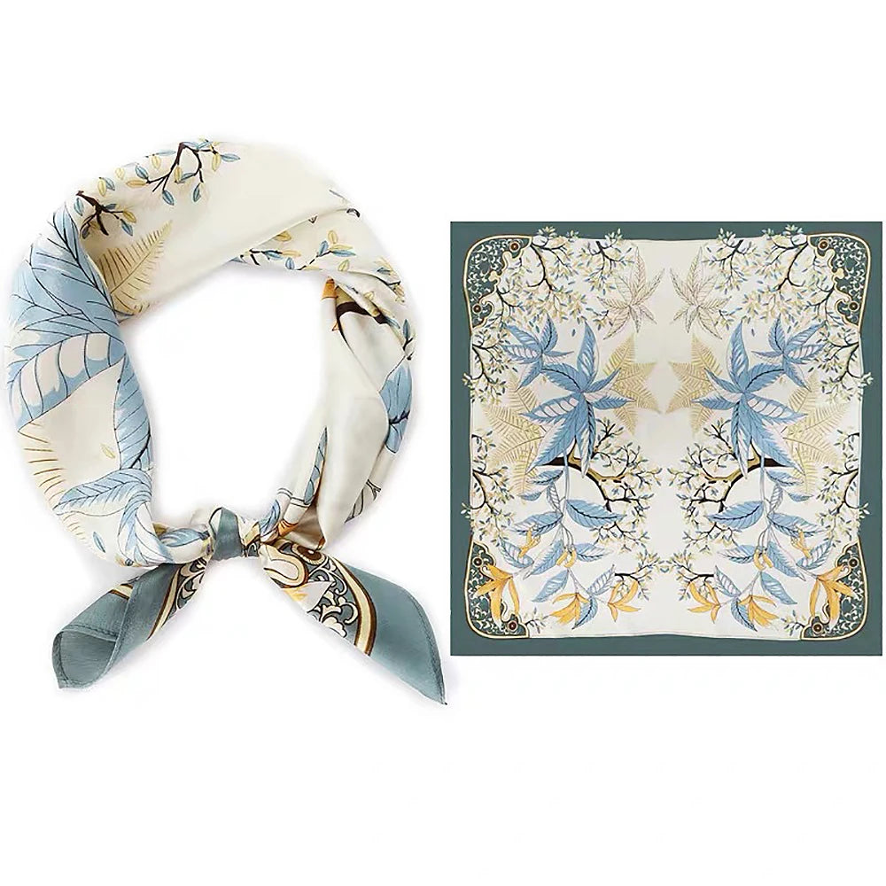 100% Pure Mulberry Silk Women Square Scarf Prints Headband Neckerchief Luxury Female Hair Ornament Female Bandana Scarves 53CM