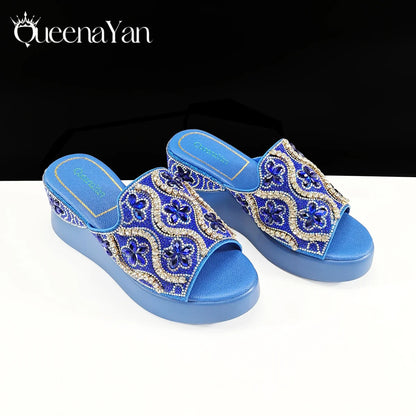 Queena Yan High Quality 2025 Newst Hot Selling Open Toe Slingback Sandals with Bag Set in Green Color For Women Wedding Party