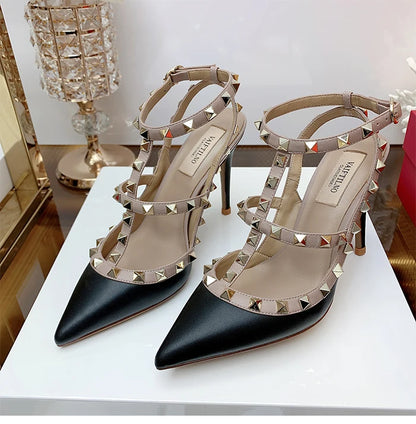 Women's Gladiator sandals Summer 2026 Luxury With Ankle Strap Pointed Toe Fashion Rivet High Heels Party Ladies Shoes Women 10cm