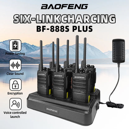 6-Pack Baofeng 888S PLUS Walkie Talkies UHF PMR446 MHz BF-888S Portable 16-Channel Long-Distance Professional Range 3-5km Radio