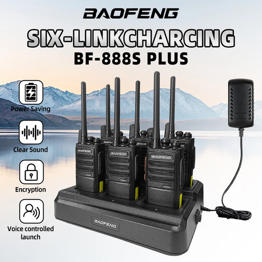 6-Pack Baofeng 888S PLUS Walkie Talkies UHF PMR446 MHz BF-888S Portable 16-Channel Long-Distance Professional Range 3-5km Radio