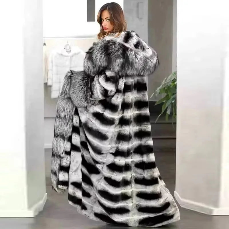 Women Rabbit Fur Jackets Real Rex Rabbit Fur Coat Women's Long Coat High Quality Winter Warm Natural Fur Party Jackets