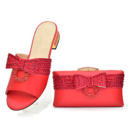 Fashion Women Shoes and Bag Set In Italy Matching Shoes and Bag Set Decorated with Rhinestone Nigerian Shoes and Matching Bags