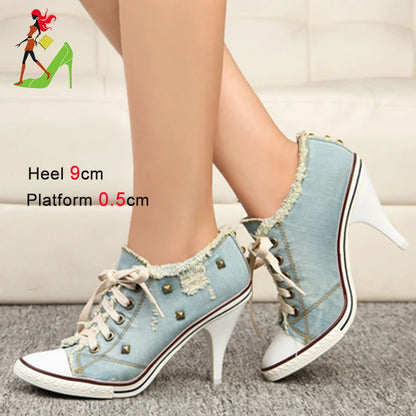 2024 Women Boots Design Stiletto High Heel Canvas Shoes Fashion Lady Lace up Pointed Ankle Shoes Sexy High-heeled Thin Heel Boot