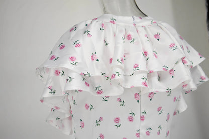 2026 Spring Women's Summer New Ruffled Floral Short Skirt V-neck Pleated Dress Shorts