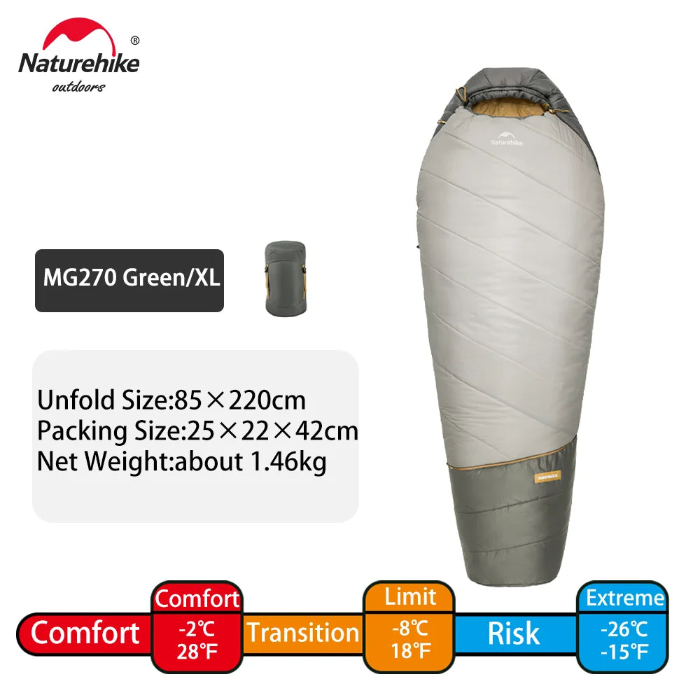 Naturehike MG120 MG270 Mummy Sleeping Bag -2~5℃ Ultralight Camping Hiking Cotton Warm Thermal Winter Machine Washable Tour Gear
