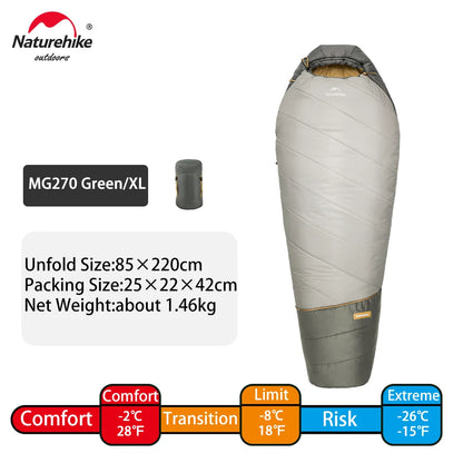 Naturehike MG120 MG270 Mummy Sleeping Bag -2~5℃ Ultralight Camping Hiking Cotton Warm Thermal Winter Machine Washable Tour Gear