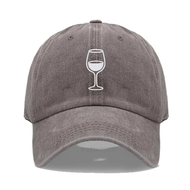 Wine Glass Embroidery Baseball Cap For Men Women Soft Cotton Adjustable Dad Hat Unisex Casual Sport Visor Golf Caps