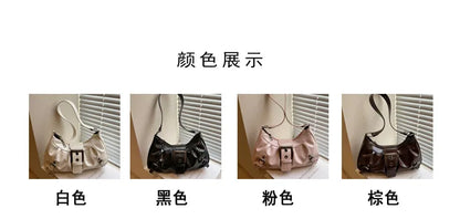 Fashion Pleated Lock Design Women's PU Shoulder Bags Simple Solid Color Ladies Underarm Bag Portable Cool Girls Phone Handbag