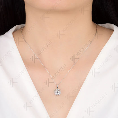 Kuololit 2.5CT Moissanite Cushion Cut Necklace for Women Solid 585 14K 10K White Gold Necklace for Christmas Gifts Engagement