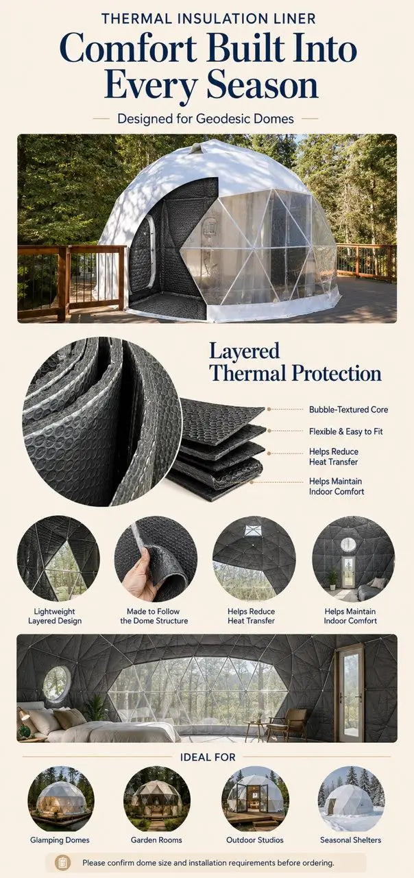 Flame Retardant Geodesic Dome Liner, Aluminum Foil Thermal Canvas Inner Cover for Outdoor Glamping Tent Accessory