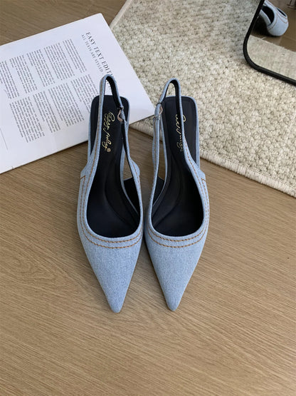 Bailamos Brand New Women Sandals Fashion Pointed Toe Shallow Slip On Ladies Elegant Slingback Shoes Med Heel Pumps Shoes Mujer
