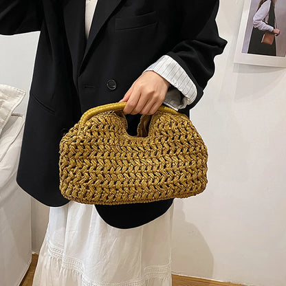 New Summer Beach Bag for Women Clutch Bag Luxury Designer Straw Bags Tote Handbag Fashion Woven Rattan Female Travel Purse