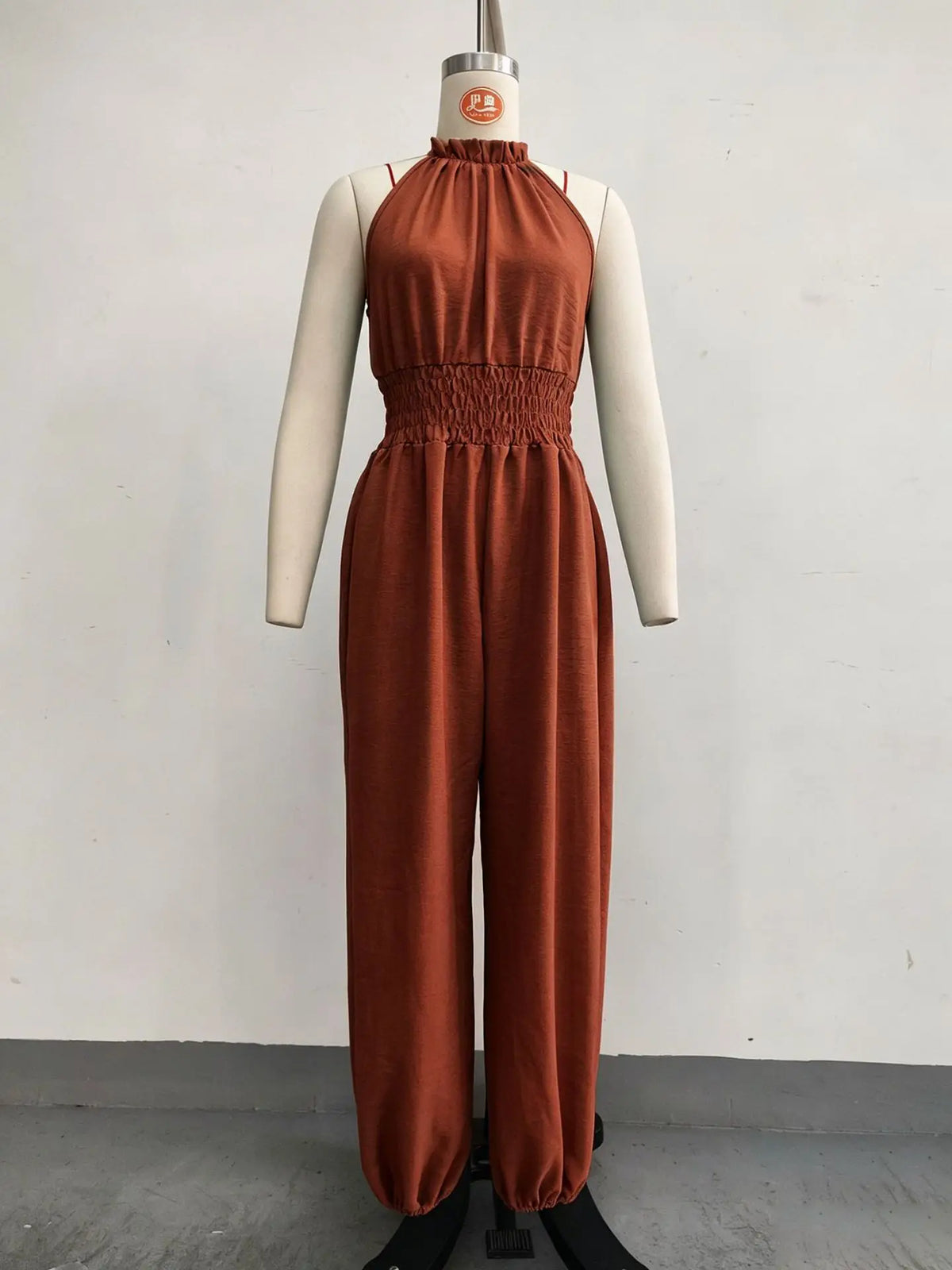 Summer Sexy Halter Sleeveless Pleated Jumpsuit Women Fashion Solid Elastic Waisted Wide Leg Jumpsuit Casual Loose Rompers Street