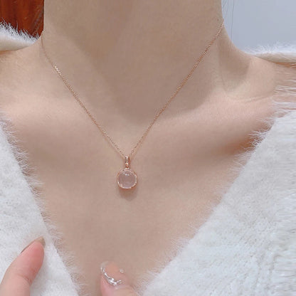 925 Sterling Silver Round Pendant Necklace with Pink Crystal Elegant Choker Wedding Jewelry Luxury Gift for Women Birthday