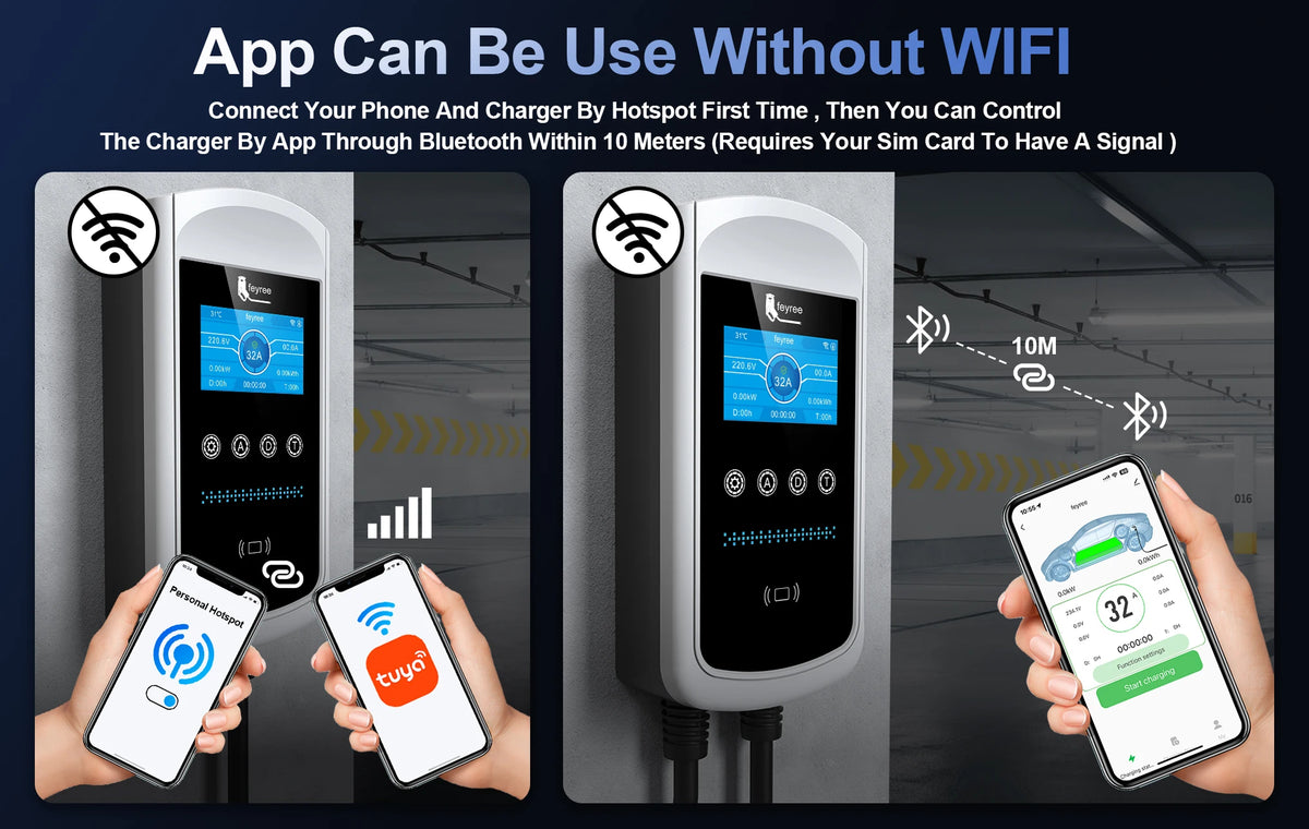 Feyree GB/T EV Charger 7.6kw 32A Dynamic Load Balancing Wallbox 4.3inch LCD Wifi APP Charging Log 11KW 22KW 3P Charging Station