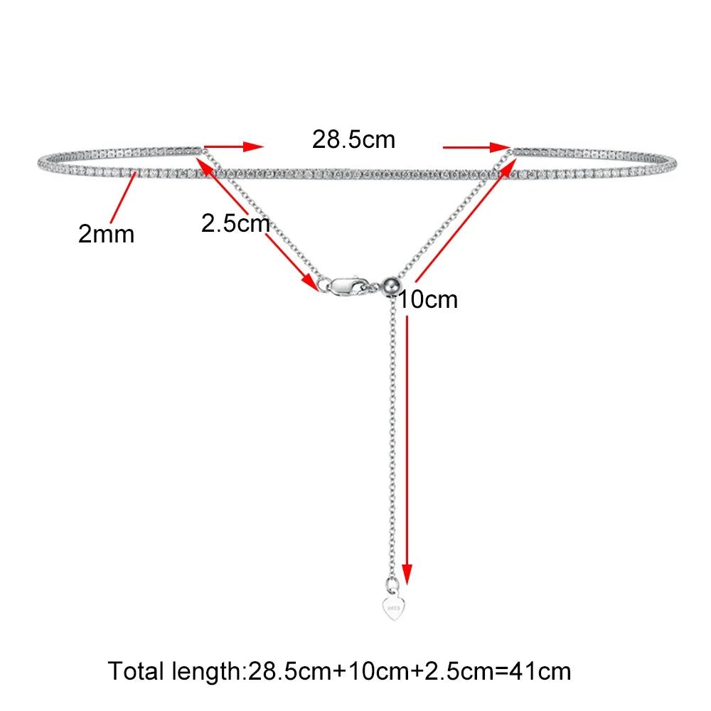 2mm D Color Moissanite Tennis Choker Necklace For Women S925 Silver 18K Gold Plated Adjustable Necklaces Chain Wedding Jewelry