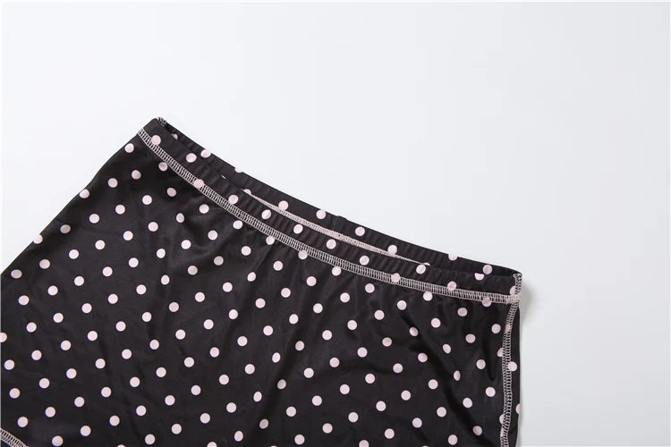 Kliou Polka Dot Print 2 Piece Set Woman Zip Turtleneck Short Sleeve Crop Tops+Skinny Shorts Street Sexy Fashion Style Outfits
