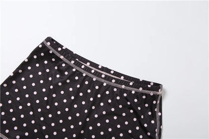Kliou Polka Dot Print 2 Piece Set Woman Zip Turtleneck Short Sleeve Crop Tops+Skinny Shorts Street Sexy Fashion Style Outfits