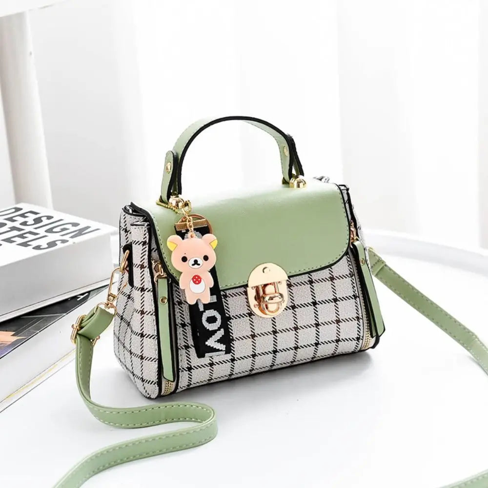 Fashion Plaid Pattern Handbag Women's Buckle Flap Shoulder Bag Purse Ladies PU Leather Crossbody Bag