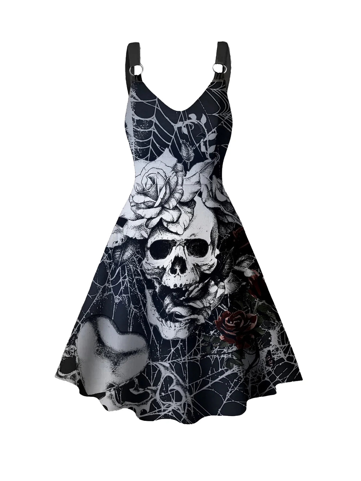 Plus Size Goth Punk Dress Women Black Gothic Lace Up Corset A-Line Halloween Dress