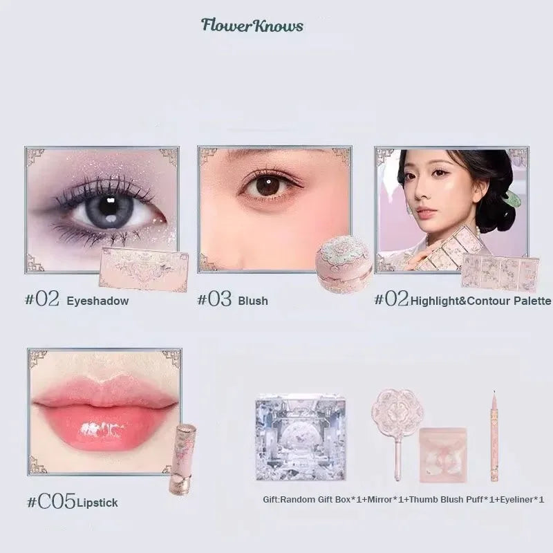 Flower Knows Set Midsummer Fairytales Make up Gift Box Eye Brow Palette Powder Blusher Eyebrow Concealer Lipgloss For Women