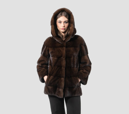 Women's New Genuine Mink Fur Jacket Paired with a Hat and Mid-Length Jacket, Providing Warmth and Fashion in Winter