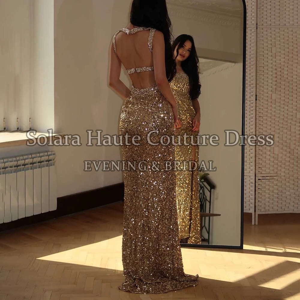 Solara Customized Sparkly Sequins Backless Evening Dresses Sleeveless Straight Floor-Length Prom Party Gowns for Women 2026
