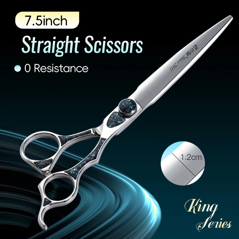 Fenice King Series 7/7.5Inch VG10 Shell Bearing Screws Dog Trimming Grooming Straight Curved Thinner Chunker Pet Scissors Tools