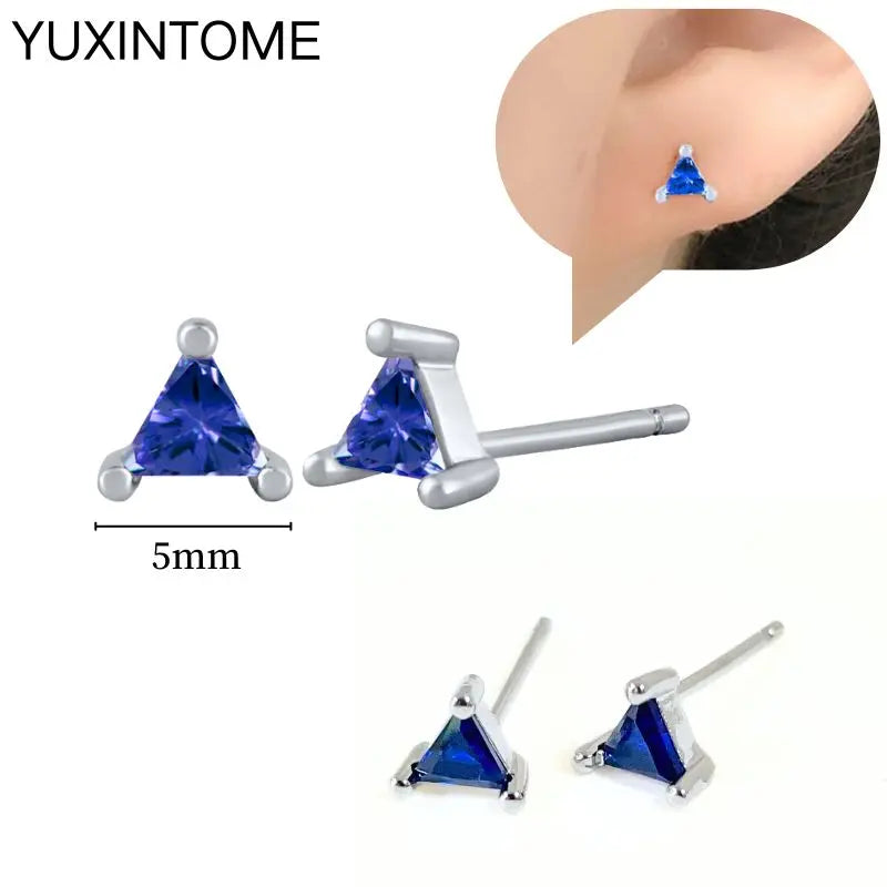 925 Sterling Silver Needle Dark Blue Crystal Silver Earrings Women's Exquisite Heart Blue Pendant Hoop Earrings Luxury Jewelry