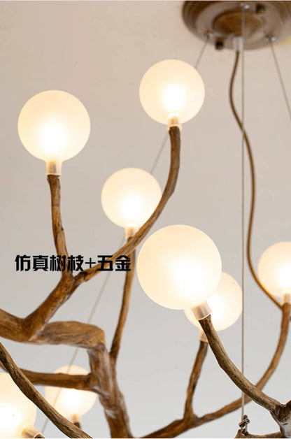 Retro Resin Tree Branch Chandeliers Frosted Glass Bubble LED Pendant Lamp for Living Dining Room Home Decor suspension luminaire