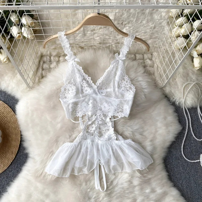 Cute Sweet Trend Cartoon Printed Jumpsuit Half High Collar Sleeveless Slim Fit Lingerie Bodycon Bodysuit Rompers Pajama Catsuits