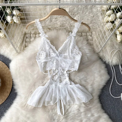 Cute Sweet Trend Cartoon Printed Jumpsuit Half High Collar Sleeveless Slim Fit Lingerie Bodycon Bodysuit Rompers Pajama Catsuits