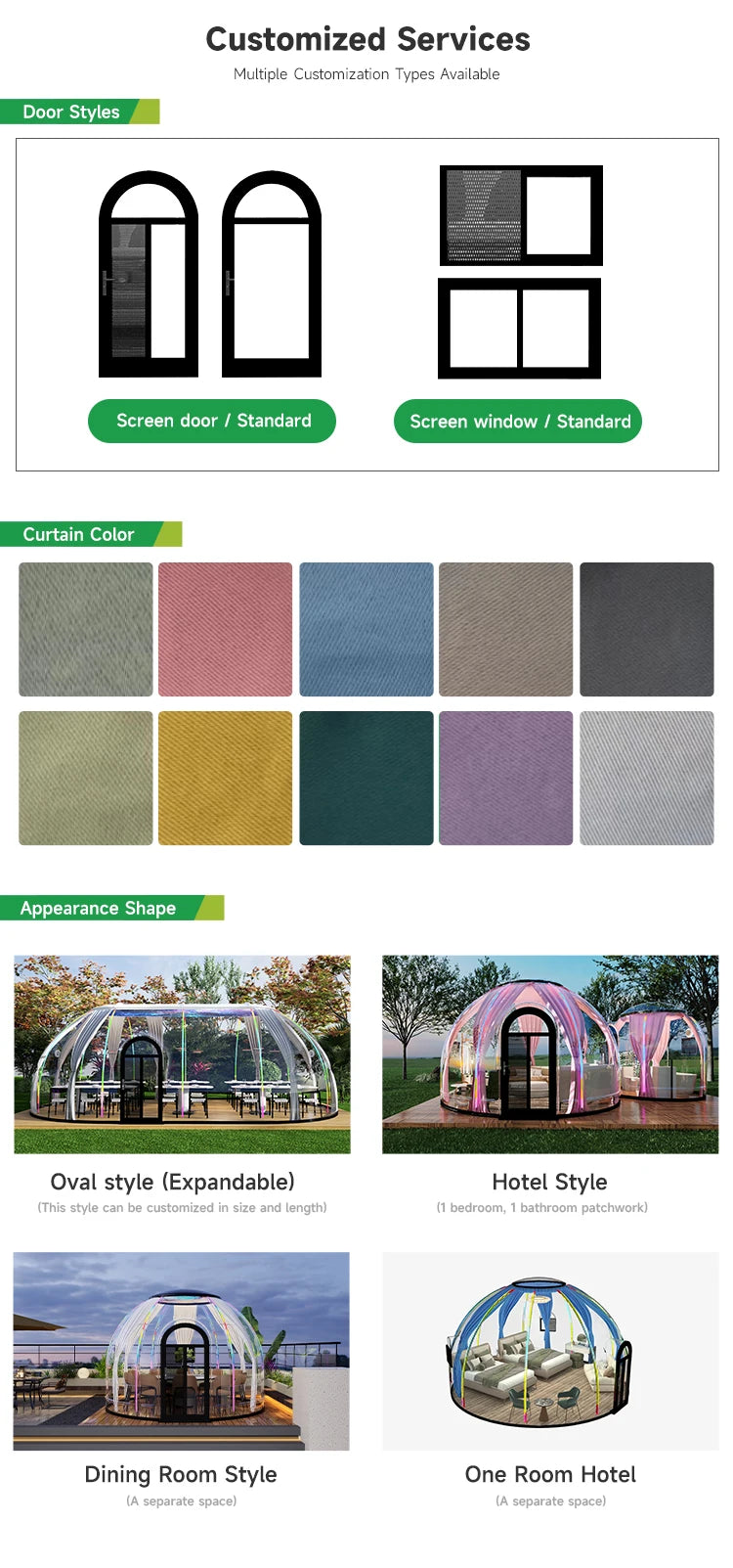 Prefab Polycarbonate Winter Geodesic Clear Dome Tent Green Dome House