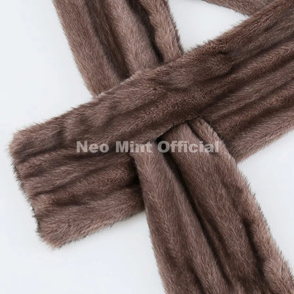 Neo Mint Luxury Brand Fashion Faux Mink Fur Scarves Women 2026 Winter Fuzzy Neck Warmer Wraps Chic Plush Fur Collar Shawl Scarf