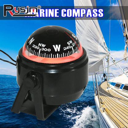 Ball Shaped Boat Compass Vehicle Navigation Car Compass with Dial Sea Pivoting Marine Boat Compass Black/White for Outdoor