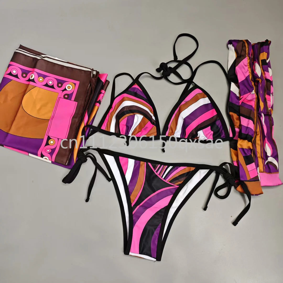 Classic Design Women's Headband Swimsuits with Letter Signature Logo Designer Brand Lady Sexy Scarf Swimsuits Beachwear