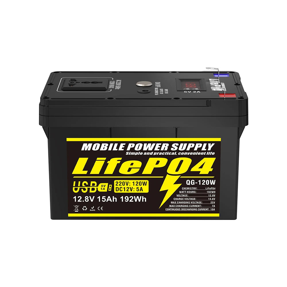 SOECOPO 12V 15Ah Portable Lithium Iron Phosphate Battery Emergency with Plug and Play Universal Socket 2 X USB for RV Camping