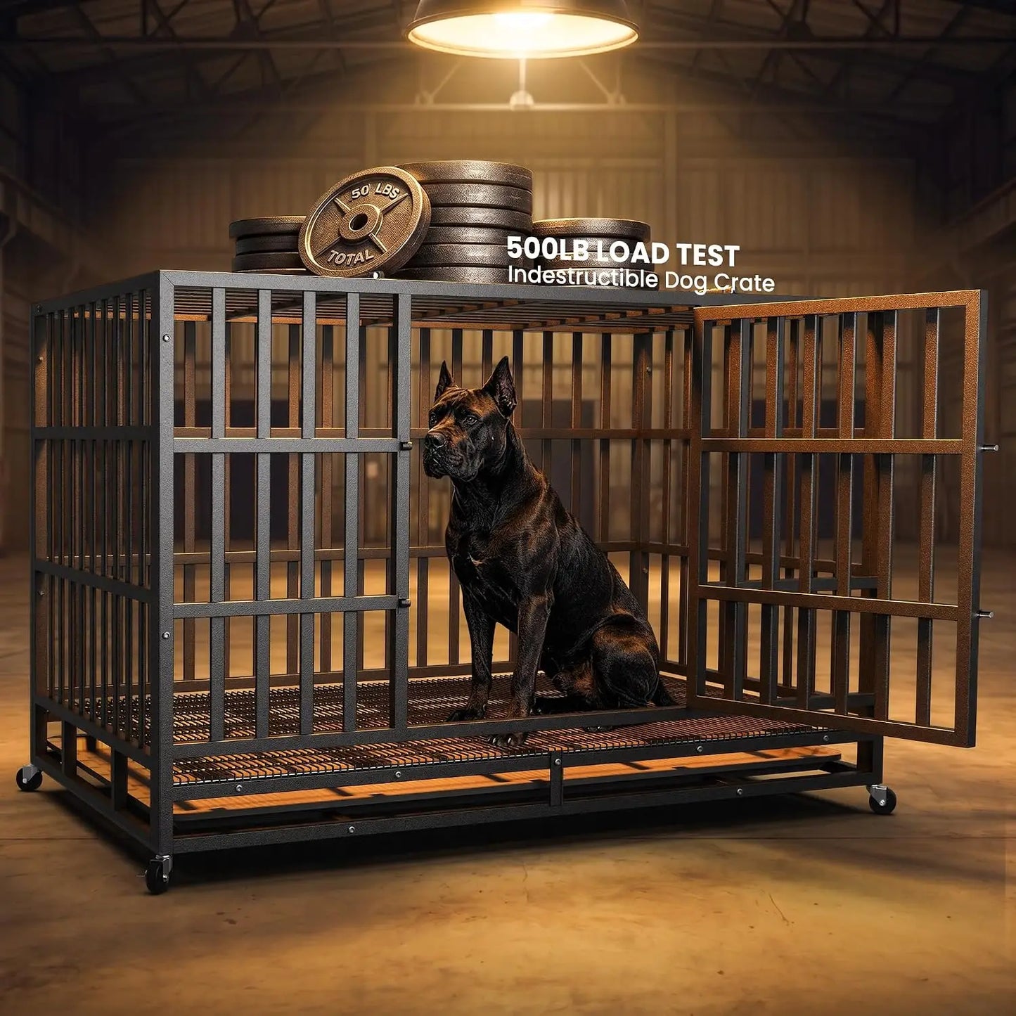 48 Inch Heavy Duty Strong Metal Dog Crate,Indestructible Escape Proof Kennel For High Anxiety Large Dogs, Custom