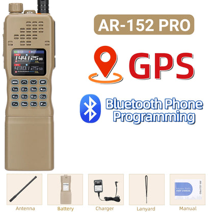 BAOFENG AR-152 PRO GPS Walkie Talkie  Long Range Bluetooth Programming 10W Multi Band 12000mAh Tactial 1000CH Two Way Ham Radio