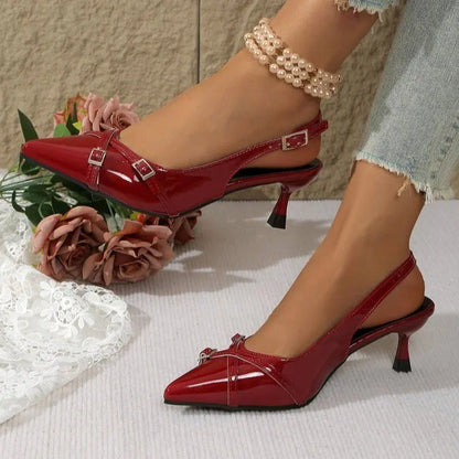 Fashionable Pointed Toe Shallow Mouth New High-heeled Shoes Summer Elegant Buckle Decorated Stiletto Black Women's Shoes NO:602