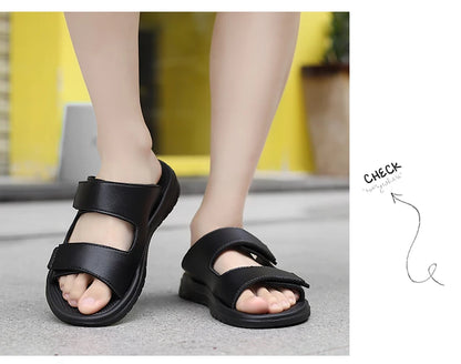 Mens Leather Slippers Comfortable Breathable Summer Big Size Sandals for Men with Soft Sole