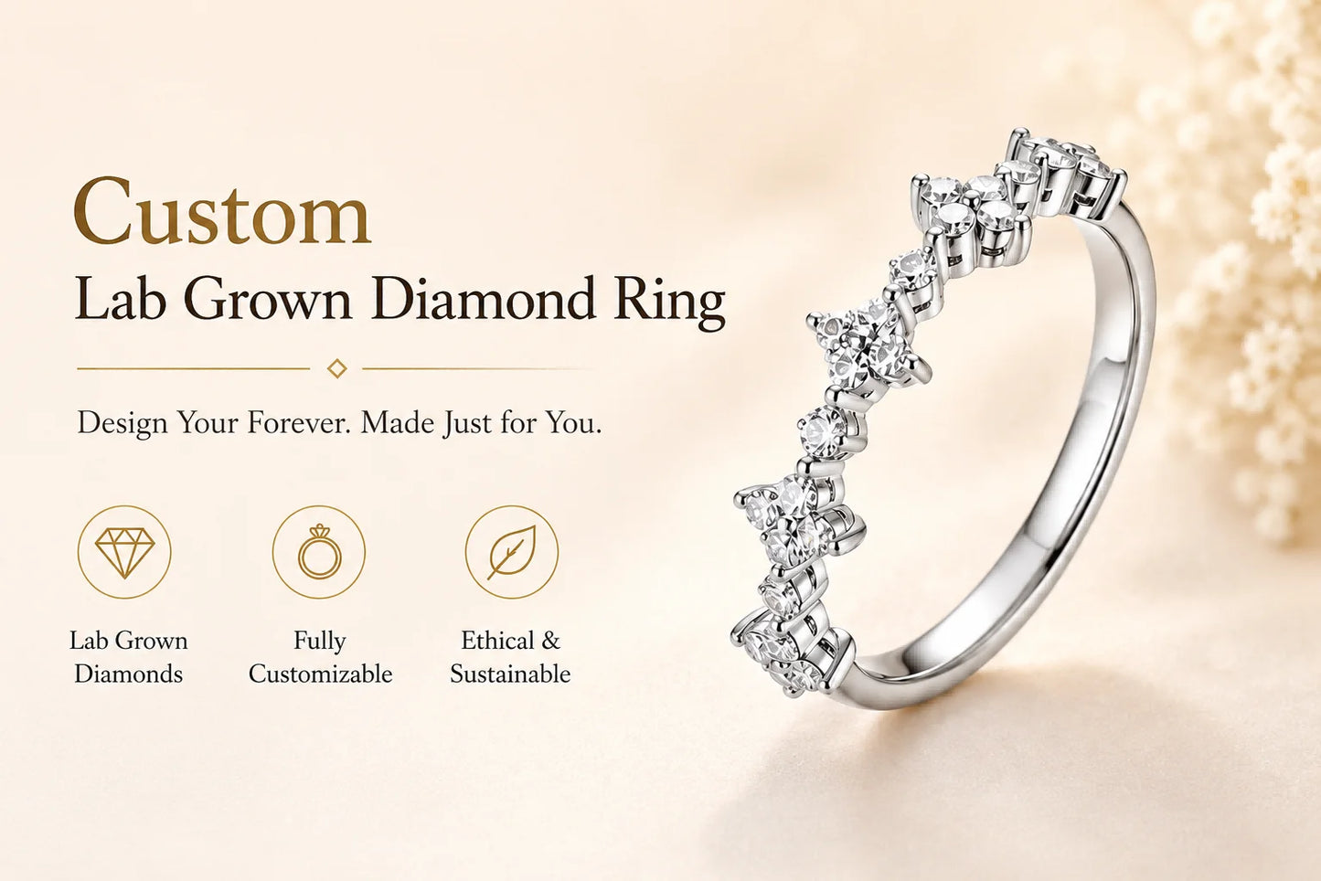 Custom Lab Grown Diamond VVS Clarity 9K 14K Gold 0.5cttw D Color Anniversary Engagement Promise Wedding Ring for Women