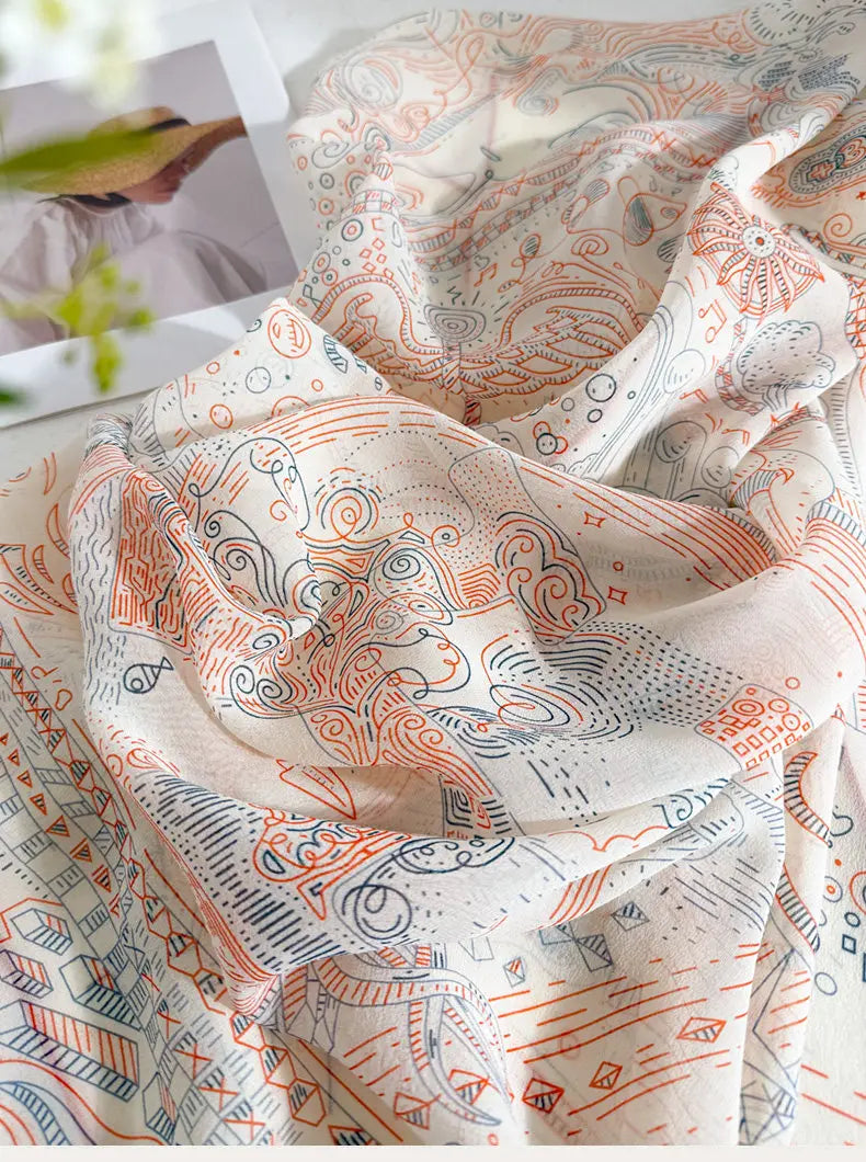 100% Mulberry Silk Scarf Long Lace Trim Neckerchief All Match Chic Ladies Portable Outdoor Daily Decor Neck Band Ornament