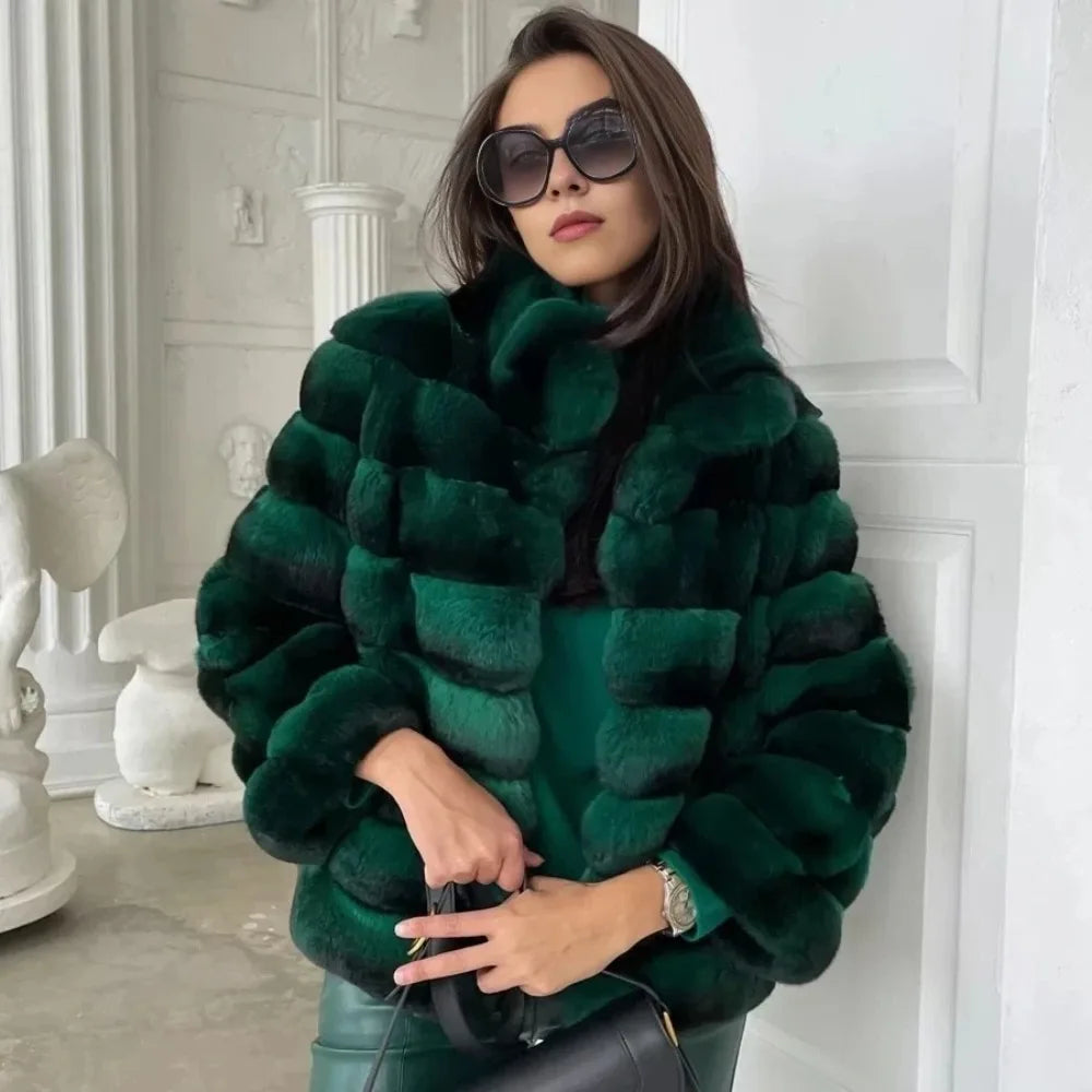 Womens Genuine Fur Jacket Real Rex Rabbit Fur Coat Winter Women Natural Short Coat Luxury Real Fur Coat Thick Warm Natural Fur